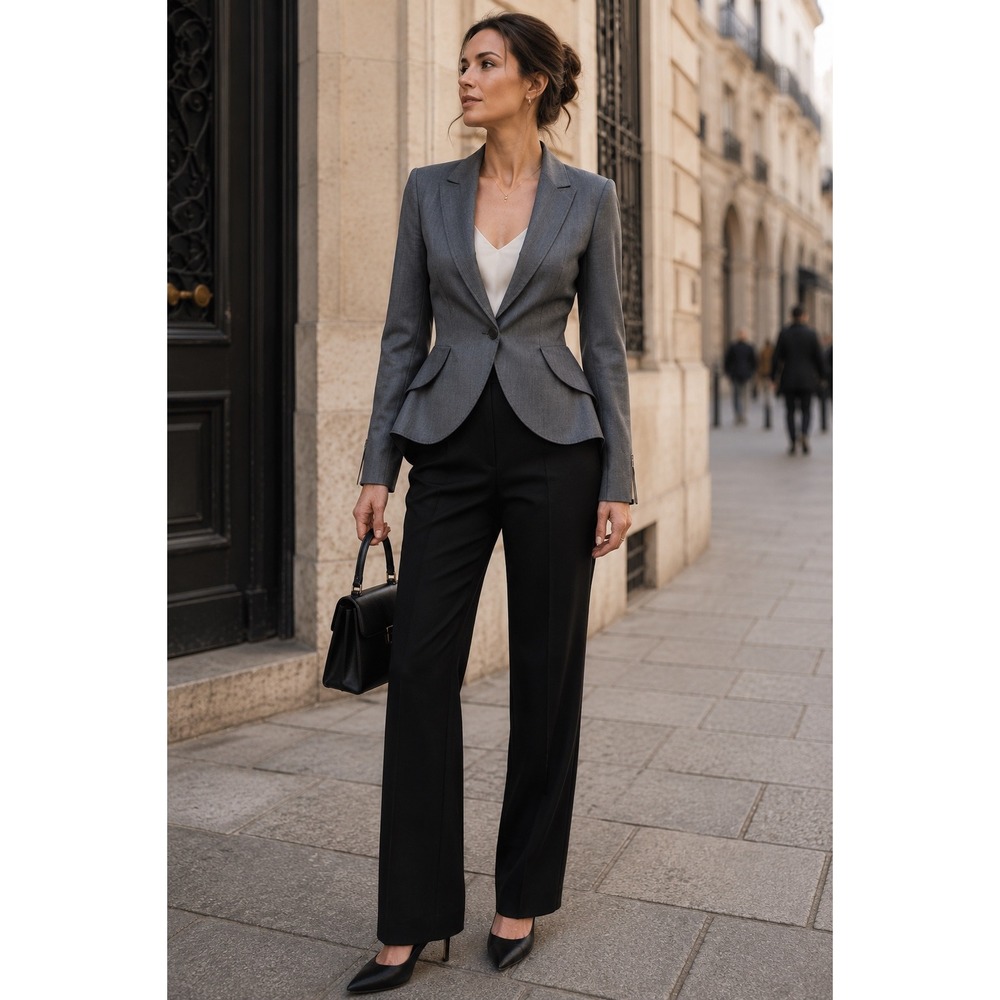 Stella McCartney Gray Wool Sculpted Peplum Blazer 40 Made Italy Vintage 2006